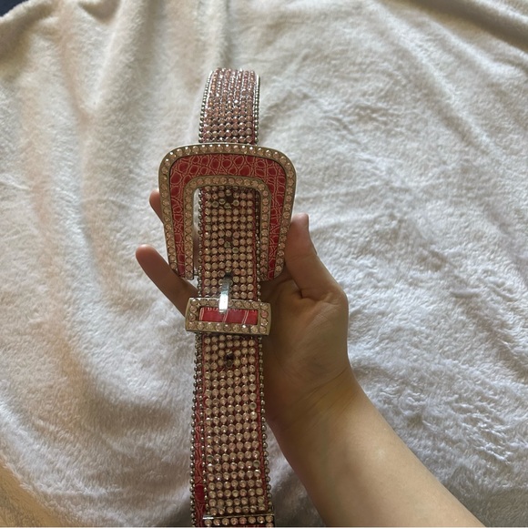 Western Style S/M Pink Rhinestone Embellished Belt Cowgirl Rodeo Leather - Picture 8 of 14